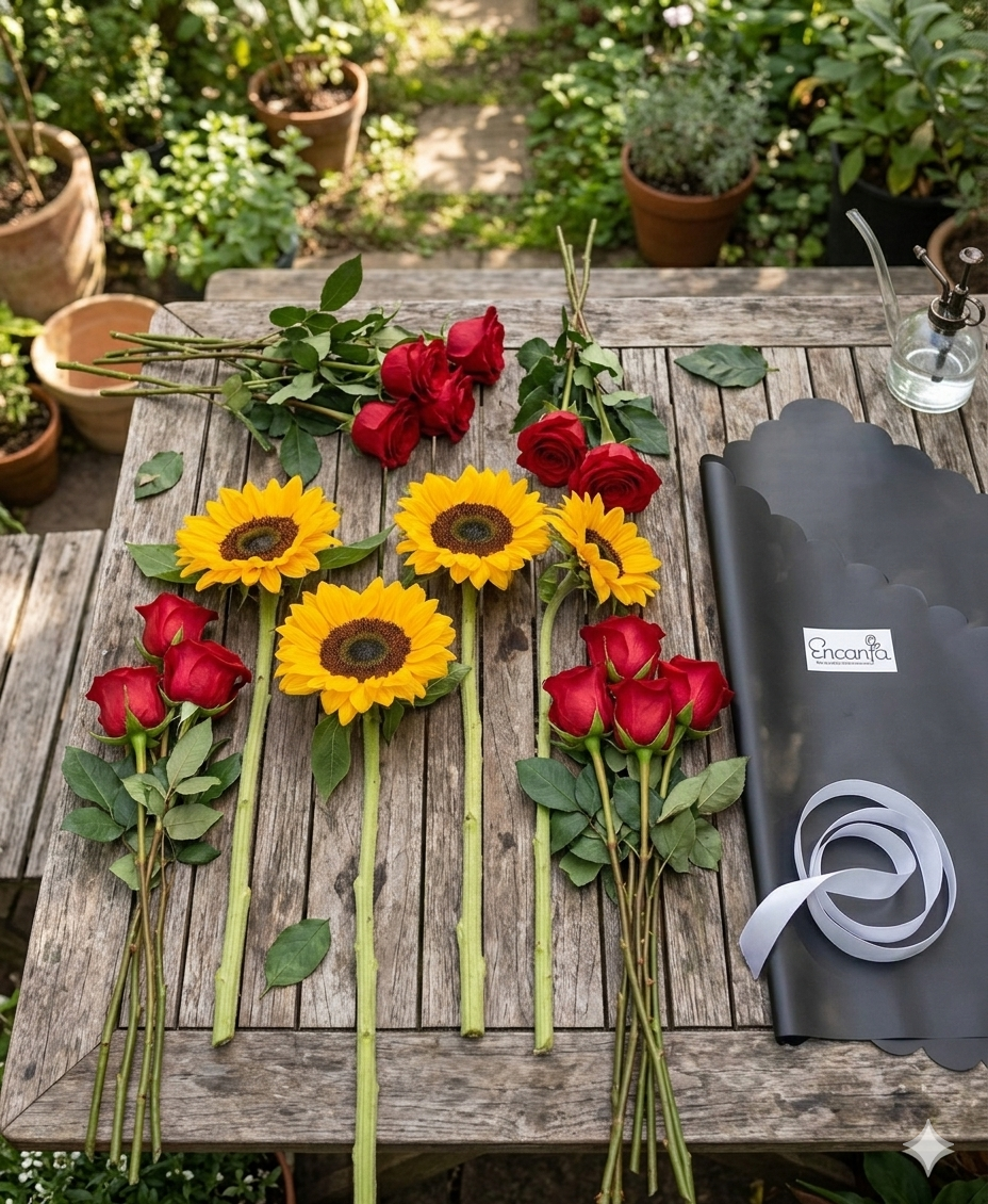 Ramo Girasoles y Rosas Desmontar